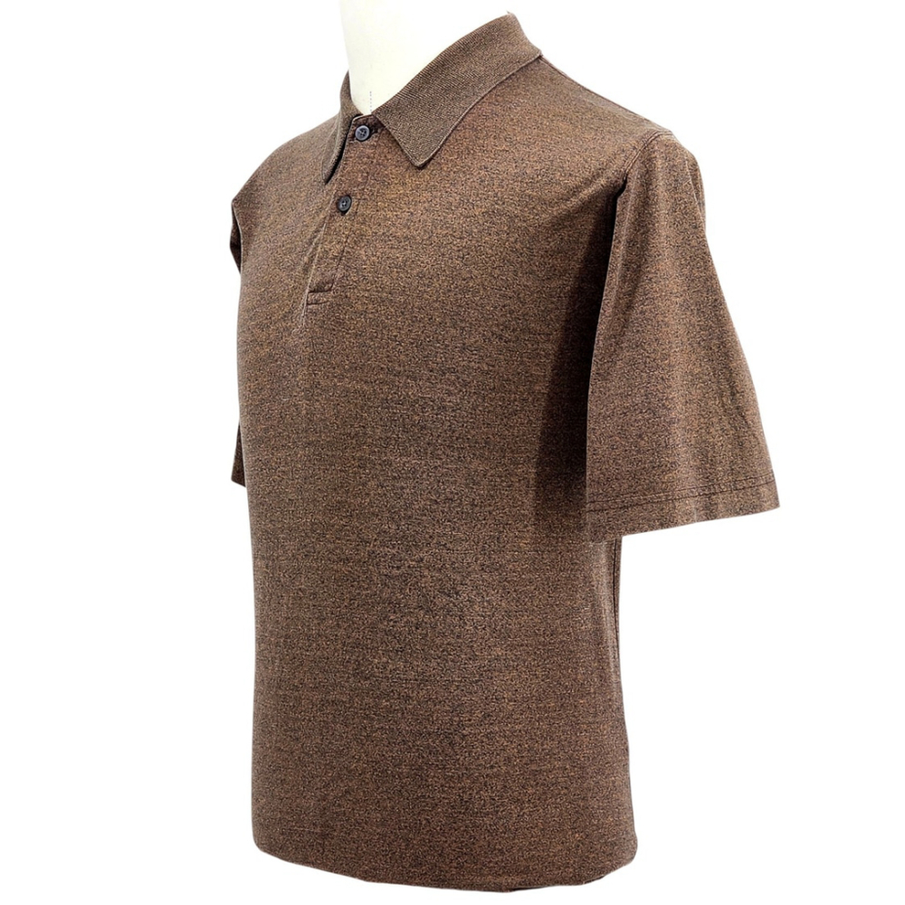 Quiet Luxury Mendocino Polo Shirt Men Brown Heather Short Sleeve - Picture 3 of 9